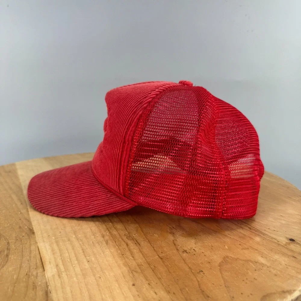 Vintage 1980's Hawaii Rainbow Corduroy Mesh Trucker Snapback Hat Red Hawaiian
